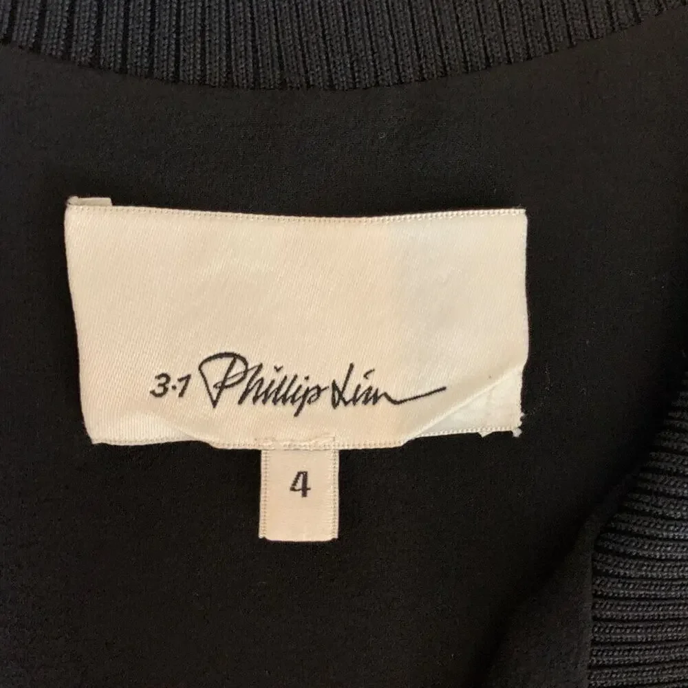 3.1 Phillip Lim Shirt Womens 4 Black Silk Ruffle Long Sleeve Quarter Zip Blouse - Picture 10 of 15